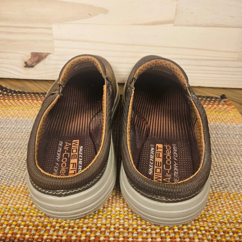 Skechers Mens Porter Vamen Brown Leather Slip On Loafer Mules Wide Fit 65097W 13